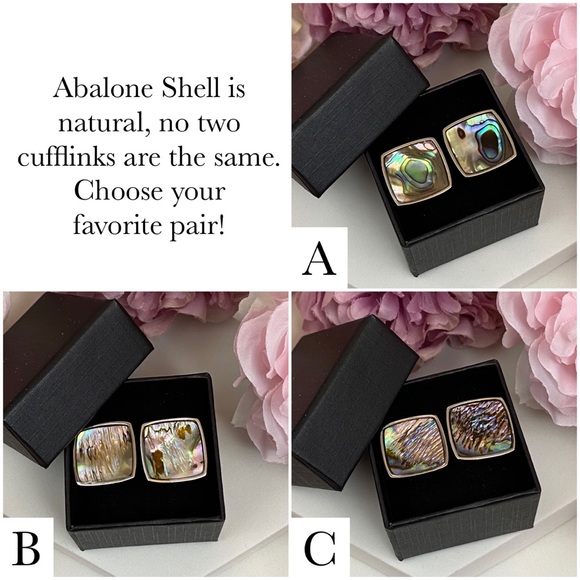 Elegant Abalone Shell Square Silver Cufflinks - Picture 14 of 16